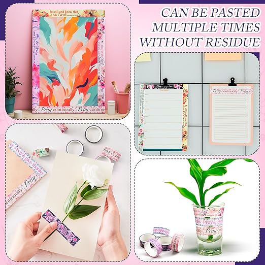 Janlaugh 24 Rolls Christian Washi Tape Gifts Bulk Religious Inspirational Scripture Supplies Bible Verse Washi Tape for Bible Journaling Study Crafting New Year DIY Gifts