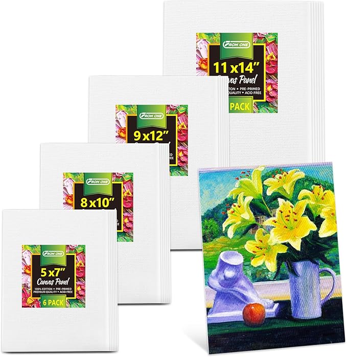 24PK Canvas Boards for Painting –4 Sizes (5x7'' 8x10'' 9x12'' 11x14'') –100% Cotton Gesso Pre-Primed Canvas for Acrylic, Oil, Watercolor, Gouache | Art Supplies for Beginner & Artists & Student