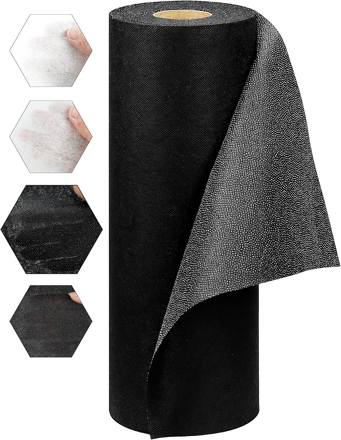 FIVEIZERO Medium Weight Black Iron-On Non-Woven Fusible Interfacing: 12in x 30yd Medium Weight Non-Woven Interfacing Iron On Polyester Single-Sided Interfacing for DIY Crafts Supplies