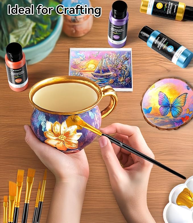 64 PCS Metallic Acrylic Paint Set with 12 Brushes, 2 Knives & Palette, 48 Colors (2oz/60ml) Art Craft Paint for Adults Kids Artists Beginners, Canvas Ceramic Rocks Wood Painting Kit Art Supplies