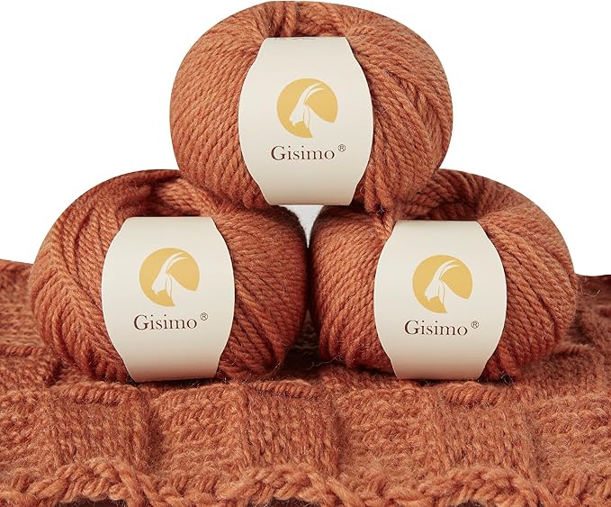 100% Merino Wool Yarn, 3-Ply Luxurious and Soft Yarn for Hand Knitting & Crocheting (Amber, 3Balls)