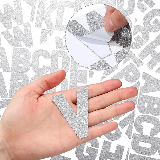 Harloon 232 Pcs 24 Sheets Large Glitter Letter Stickers Big Font Alphabet Letter Self Adhesive Letters Kit Mailbox Stickers for Mailbox Bulletin Boards Classroom Home(Silver,2.5 Inch)
