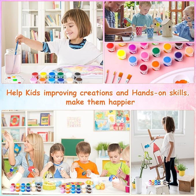 20 Pack Washable Acrylic Paint Set for Kids Arts and Crafts,280 PCS Gouache Watercolor Paint Sets of 12 Colors for Party Classroom Painting Supplies, 10 Pairs Flat and Pointed Brushes