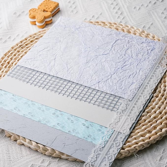 15Pcs Handmade Scrapbook Art Paper Craft Textured Paper Colorful A5 sheet Mesh Special Paper Mix for Scrapbooking Junk Journal Journaling Supplies DIY Materials,5.8x8.2 inches (Blue)