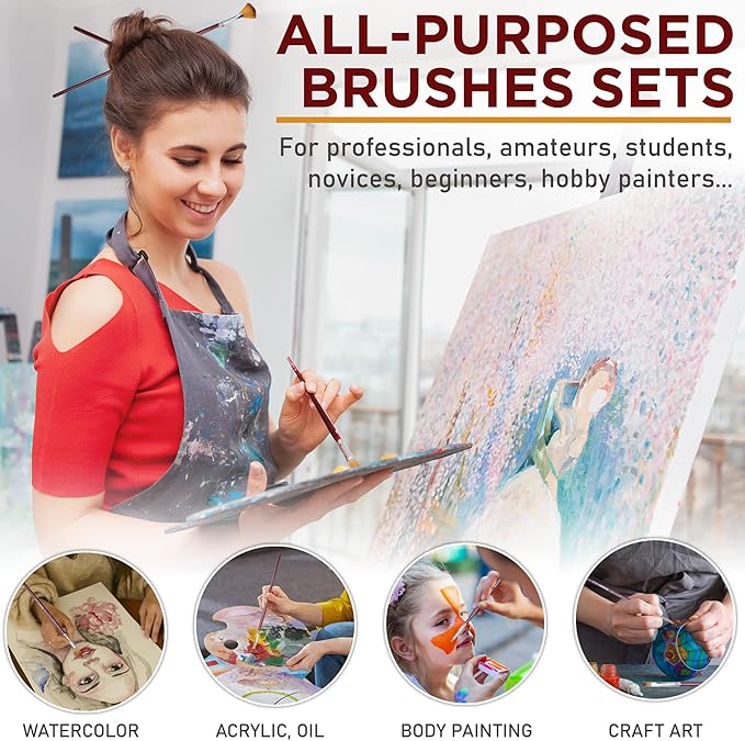 DUGATO Artist Paint Brush Set 13pcs, Long Handle Oil Acrylic Paint Brushes, Watercolor Brush Set for Body, Face, Rock, Canvas Drawing Art Crafts