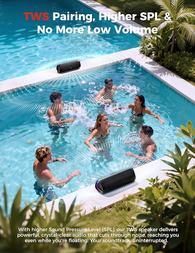 Bluetooth Speaker with HD Sound, Portable Wireless, IPX5 Waterproof, Up to 20H Playtime, TWS Pairing, BT5.3, for Home/Party/Outdoor/Beach, Electronic Gadgets, Birthday Gift (Black)