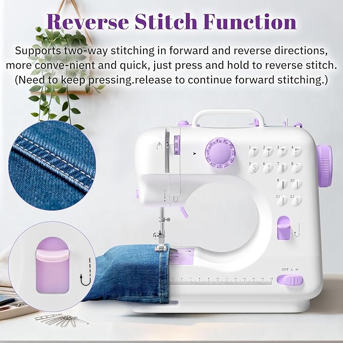 Beginner Sewing Machine, 12 Built-in Stitches with Foot Pedal, 2-Speed Control, Portable Mini Sewing Machine for Home Travel Use & Sewing Enthusiasts (purple)