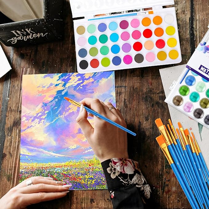 6 Set Watercolor Paint Set 36-color Watercolor Paint with 10 Brushes Painting Sets Portable Water Color Supplies for Artists Beginners Adult Christmas Gift