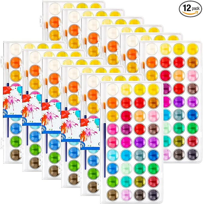 Nuanchu Christmas Gifts Bulk Watercolor Paint Washable Watercolor Paint Kits Palette and Brushes Portable Water Color Supplies for Adults, Beginners Artists Valentine Gift(12 Pack,36 Colors)
