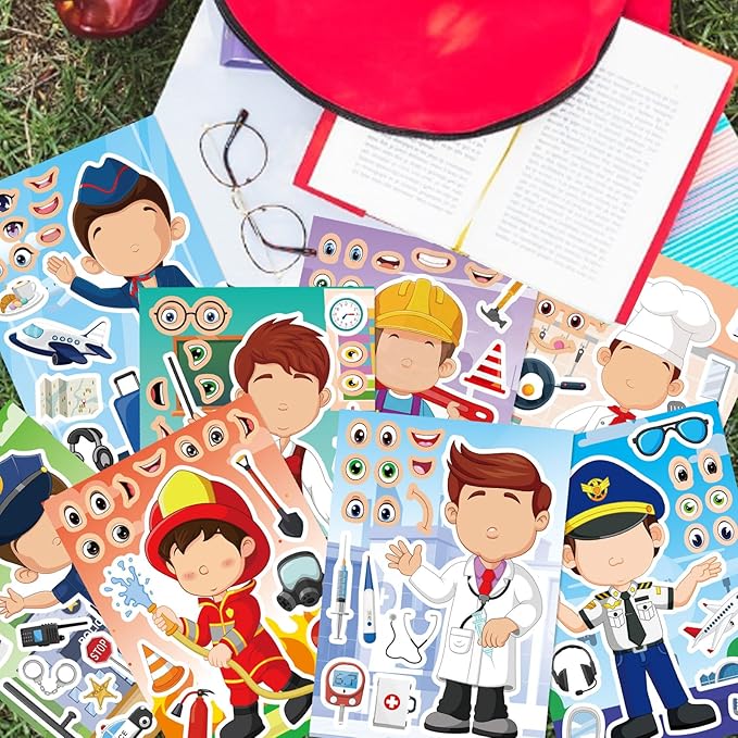 DUJAA 24 Sheets Occupation Post Stickers, Educational Stickers for Kids, Firefighter Doctor Policeman Chef Teacher, Color, Paper, Cartoon, Rectangular, Indoor/Outdoor, 24 Count