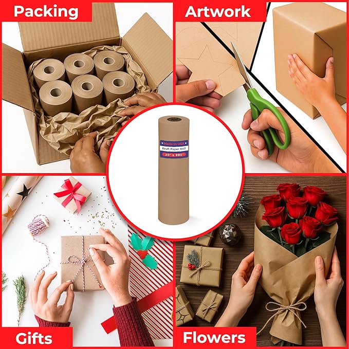 POS Paper USA 30" x 900' - Brown Kraft Paper Roll 40# Kraft Paper - (1 Roll/Case)
