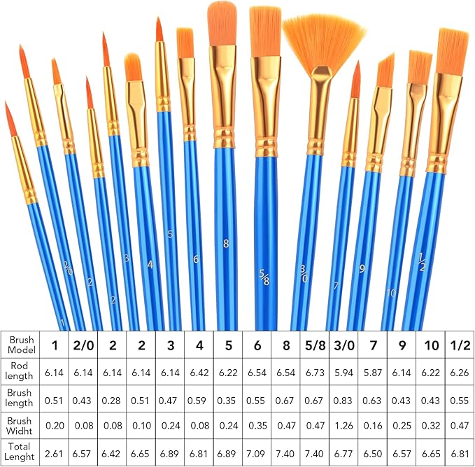 AROIC Acrylic Paint Brush Set, 240 pcs/ 16 PackNylon Hair Paint Brushes for All Purpose Oil Watercolor Face Body Rock Painting Artist, Small Paint Brush Kits for Kids Adult Drawing