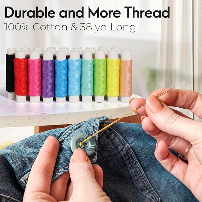 Coquimbo Sewing Kit for Adults, Kids, Beginner, Home, Traveler, Emergency, Portable Sewing Supplies Contains Soft Tape Measure, Scissors, Thimble, Thread, Sewing Needles etc (White, M)
