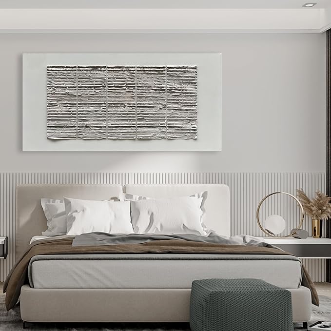 NANKAI Art White Thick Texture Abstract Art Oil Painting 30x60 Inches Large Contemporary Minimalist Art Home Wall Decoration