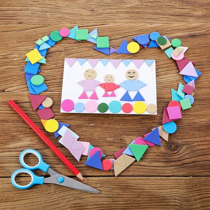 Sumind 1000 Pieces Foam Shape Stickers Self Adhesive Felt Shape for Kids Crafts Mini Arts and Crafts Geometric Foam Stickers Preschool Assorted Colors (Circle, Square, Triangle)