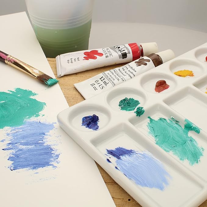 The Beadsmith Ceramic Mixing Palette – Rectangle Design Paint Holder – Arts and Crafts Accessories Organizer – 7.7' x 4.3' x .4” – 12 Compartments, (4 Palettes)