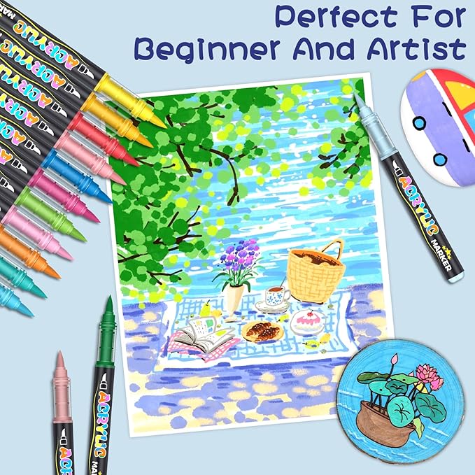 CaliMarker 90 Colors Acrylic Paint Pens Set – Water-Based Paint Markers with Brush Tip (1–5 mm), Quick-Dry and Non-Toxic, Automatic Ink Control for Rock, Wood, Glass, Metal, and Fabric