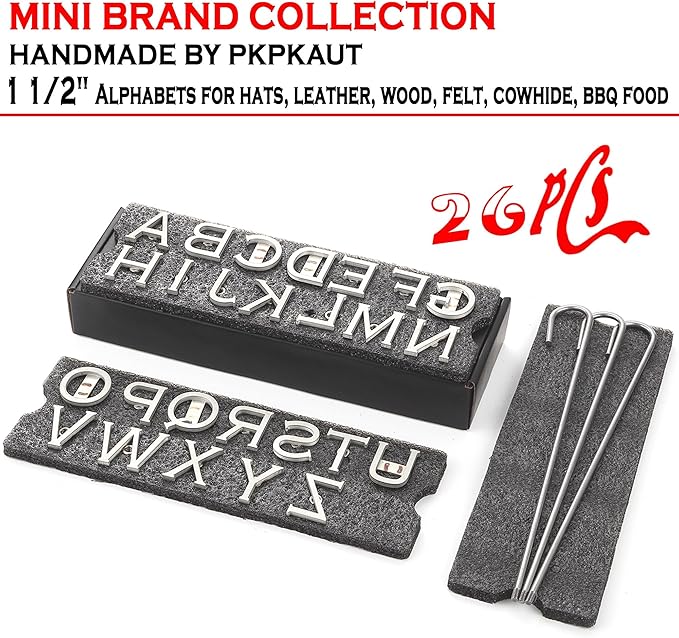 26Pcs Mini 1 1/2" Branding Irons, Alphabet Custom Wood Branding Iron Personalized for Wood Working, Leather Hats, Felt, Cowhide, BBQ Brander & Bread Logo, Steak Branding Iron for Food