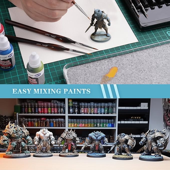 Wet Pallets for Painting Miniatures - Stay Wet Palette for Acrylic Painting Kit with 9PCS Miniature Paint Brushes, 50PCS Pallet Paper, 2PCS Sponge, 1PC Brush Holder, 1PC Sponge Tray