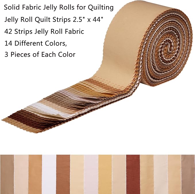Solid Jelly Roll Fabric for Quilting 42 Strip 2.5" x 44", Cotton Fabric Strips Jelly Rolls for Quilting, Rug, Blanket, Quilt, and Crafts - Brown White Coffee Khaki Cream Ivory Natural