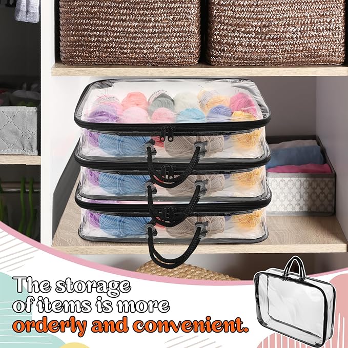 Shinylin 20 Pack Clear Yarn Storage Bags Bulk, 12 x 16 x 4 Inches Yarn Storage Organizer Tote Bag for Knitting Needles Crochet Hooks Wool Balls and Unfinished Project (Black)