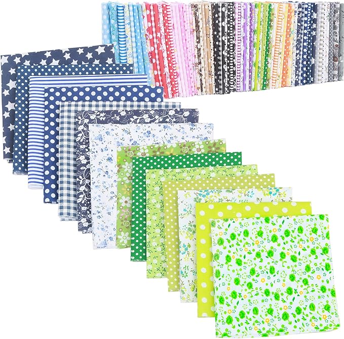 XANADU 10x10 Inch Cotton Fabric Squares Bundle -14 Pcs Pre-Cut Quilting Fabric for Sewing & Craft Patchwork (Green + Navy Blue)