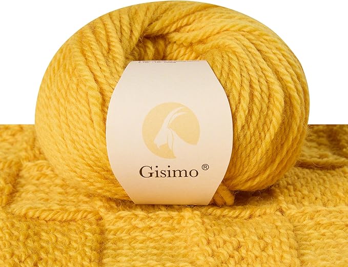100% Merino Wool Yarn, 3-Ply Luxurious and Soft Yarn for Hand Knitting & Crocheting (Gold,1Ball)