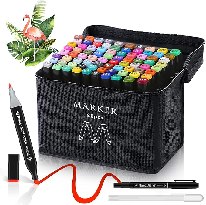 AdamStar Alcohol Markers, 80 Colors Dual Tip Art Markers for Kids & Adult Coloring, Sketching, Drawing - Paint Pens With Carry Case