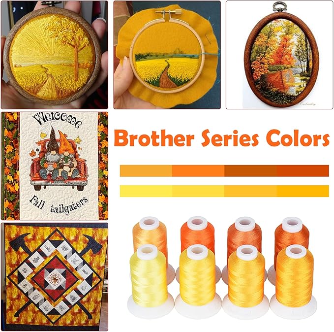 Simthread Yellow Embroidery Thread – 8 Shades Compatible with Brother Colors, 550 Yards Each, 40WT Polyester, for Brother, Babylock, Janome, Singer & Other Machines