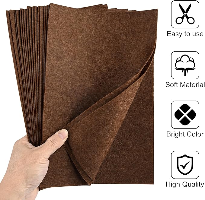 20 Pcs Brown Felt Fabric Sheet 8" x 12" Assorted Color Felt Fabric Sheets for Crafts DIY Handcraft Sewing Squares Patchwork Nonwoven