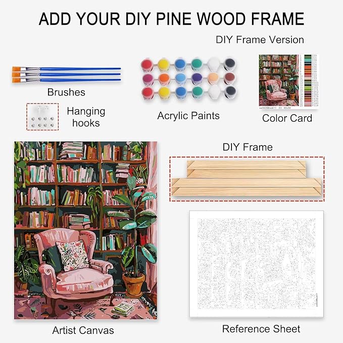 Paint by Numbers for Adults 16x20 inch Book and Flower DIY Oil Painting Kits on Canvas with Paint Brushes and Acrylic Pigment Medieval European Style Retro Home Wall Decor Artwork Gift(Manual Frame)