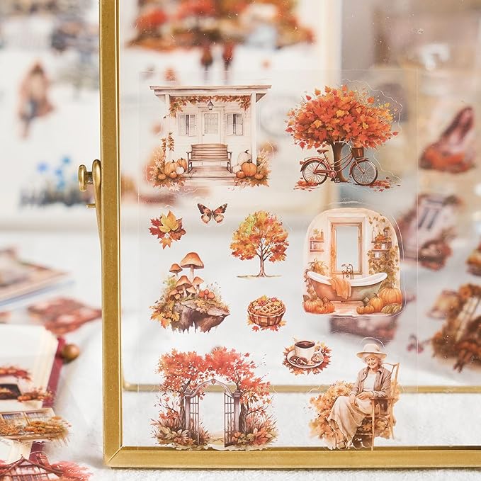 MAFELOE 20 Pages PET Scrapbook Stickers, Aesthetic Deco Supplies for Journaling Junk Bullet Diary Album Calendars-Travel Scenery Series-Orange (Y3-P-SSYS)