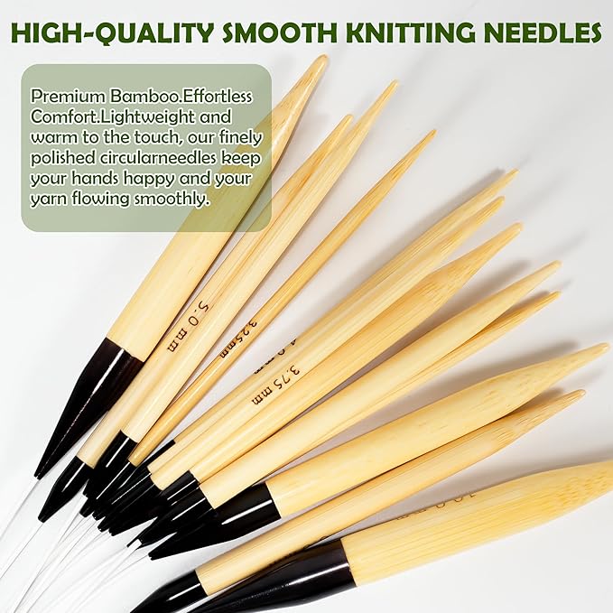 Froggod Bamboo Circular Knitting Needles Size 2.5 – 3.15-inch Bamboo Knitting Needle Tips, 31.5-inch Total Length, Lightweight Wooden Needles