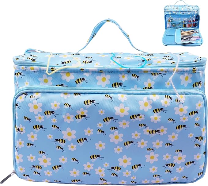 WAZAIGUR Indoor Outdoor Portable Yarn Storage Organizer for Crocheting Knitting Lovers Tote Large Capacity Knitting Project Bag, Blue