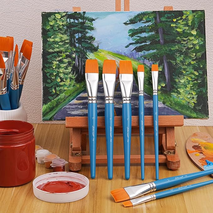 Flat Paint Brushes for Acrylic Painting, Golden Maple 18 PCS Paint Brushes for Acrylic Painting Oil Watercolor & Canvas, Incluing 3pcs 1.5inch, 5pcs 1inch, 10pcs 1 inch Flat Brushes