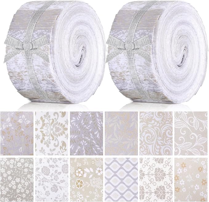 Ganeen 200 Pcs Cream Color Scheme Fabric Patchwork Roll 2.55 Inch Fabric Strips for Quilting Precut Cotton Patchwork for Quilting and Sewing DIY Crafts