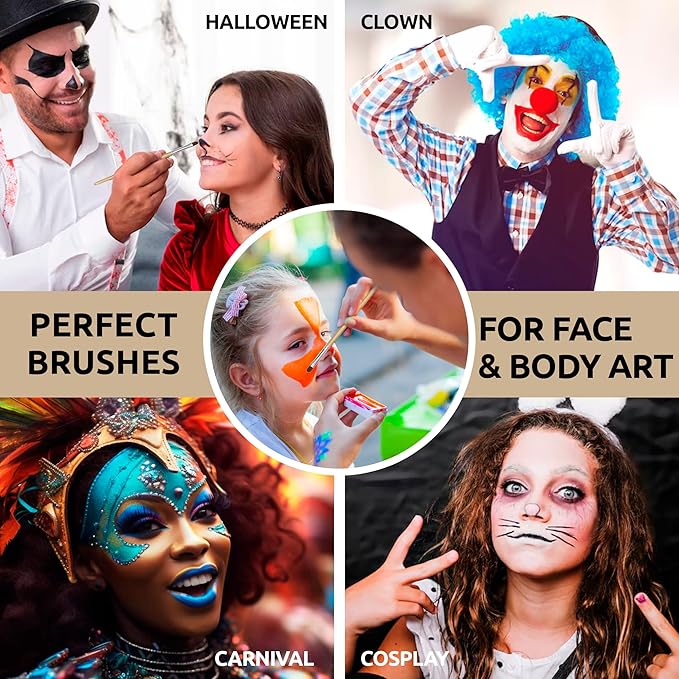 DUGATO 10pc Face Paint Brush Set - Professional Synthetic Brushes for Face & Body Painting, Makeup, Cosplay | Ideal for Beginners & Artists