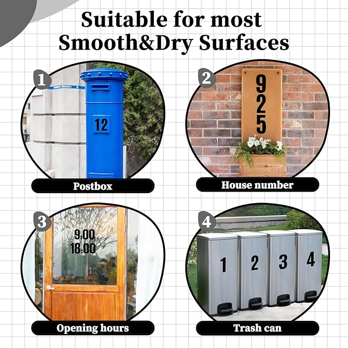 12 Sheets Large Capital Number Stickers,Waterproof & Self Adhesive Alphabet Sticker for Mailbox, Garden, Vehicles，Classroom - Black