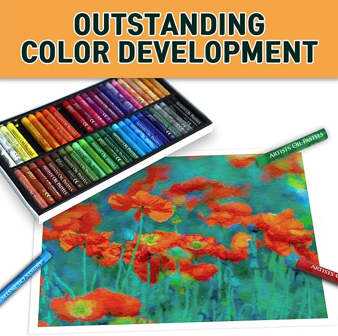 HA SHI Soft Oil Pastels Set (50 Sticks, 48 Colors) Art Supplies for Artist, Gallery Oil Painting Stick, Bulk Set for Studios, Professional Oil Crayons, Ideal for Professional Artists
