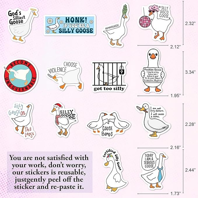 BEATRI Silly Goose Stickers 50Pcs Certified Silly Goose Meme Vinyl Waterproof Decor & Party Favors for Laptop, Water Bottle, Skateboard & Travel Gear | Non-Repeating Decals, High-Definition Print