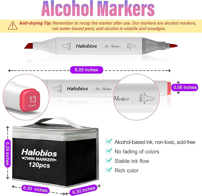 120 Colors Alcohol Markers Set, Dual Tip Fine & Chisel Drawing Markers Alcohol Marker with Case, Marker for Adults Children Coloring Artists Drawing Sketching Card Making and Illustration