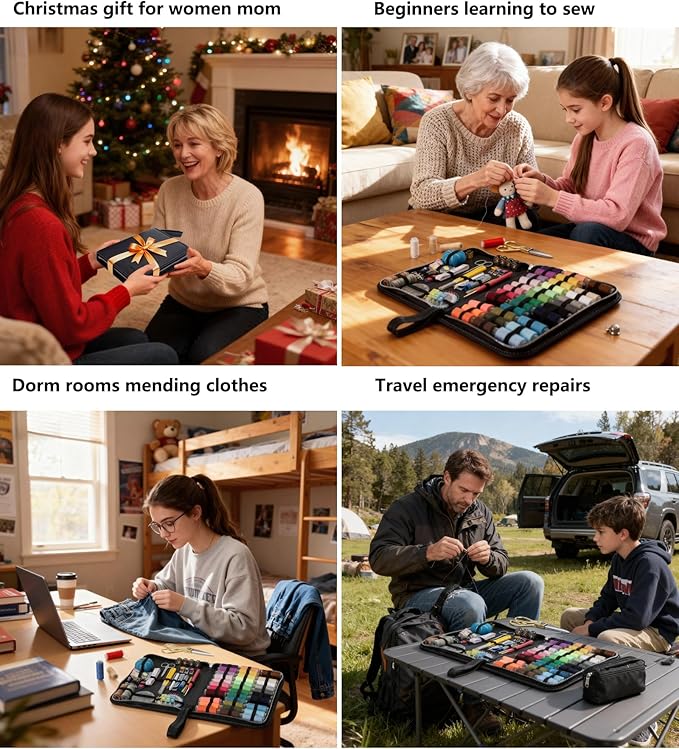 Cebelo Large Sewing Kit for Adults: 232Pcs Sewing Supplies for Hand Mending Clothes Emergency Repair for Home Travel Dorm - 2026 Christmas Gifts for Mom Grandma Students Beginner (Black)