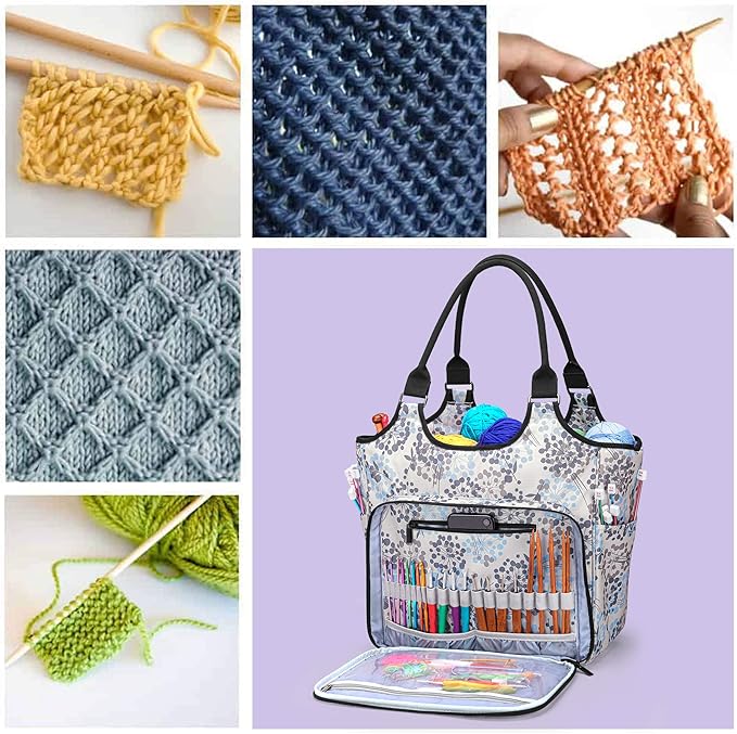 YARWO Knitting Tote Bag, Yarn Storage Organizer for Yarn Skeins, Knitting Needles, Crochet Hooks and Knitting Projects, Christmas & New Beginnings Gifts for Women, Dandelion (Patent Pending)