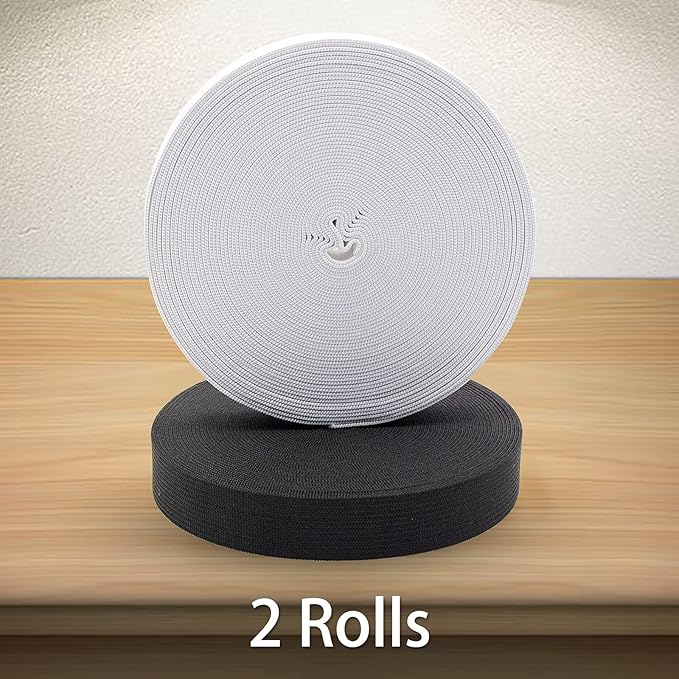 3/4 Inch 11yard/roll x 2Rolls Yard Elastic Bands for Sewing,Craft (Black and White)