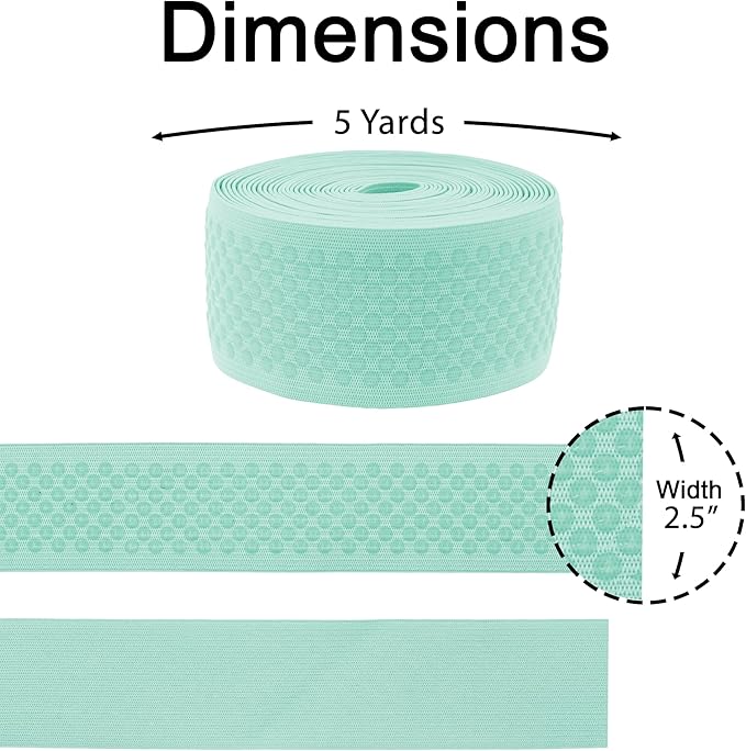 Mandala Crafts 2.5 Inch Elastic Silicone Gripper Tape for Clothing - 5 Yds Dotted Non Slip Elastic Band for Sewing - Mint Silicone Flat Fabric Stretchy Ribbon Straps