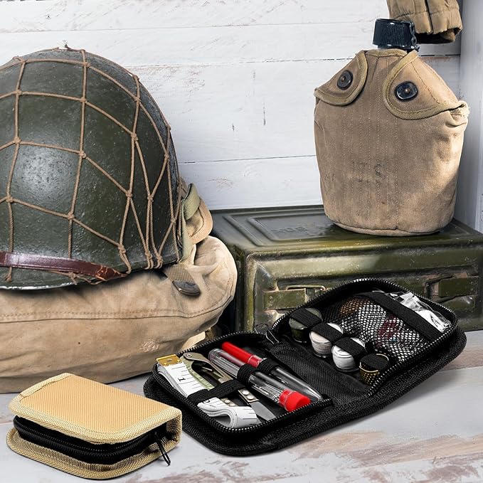 Suncalla Military Survival Sewing Kit Tactical with Buttons Durable Nylon Portable Small Sewing Kit for Men Women Complete Thread Needle Repair Tools for Travel Field Emergency(Black Brown,2)