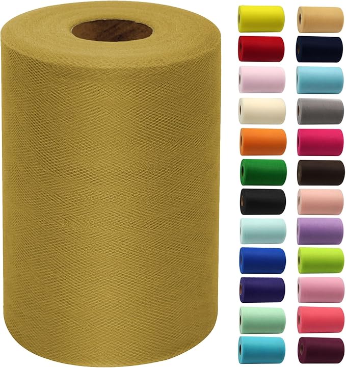 Mustard Gold Tulle Fabric Rolls 6 Inch by 100 Yards (300 feet) Fabric Spool Tulle Ribbon for Christmas Decorations Tutu Bow Baby Shower Birthday Party Wedding DIY Craft Supplies