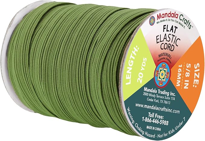 Mandala Crafts 16mm 20 Yds Roll of Olive Green Elastic Bands for Sewing - 5/8 Flat Elastics Cord - 5 8 Inch Braided Stretch Straps for Crafting