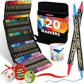 120 Colors Acrylic Paint Markers,Dual Tip Acrylic Paint Pens,Brush Tip and Fine Tip Markers For Rock Painting,Plastic,Canvas And Diy Crafts Art Supplies