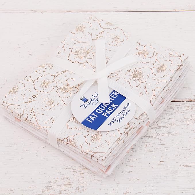 Threadart Exclusive 5 Fat Quarter Bundles - White Vintage Prints 100% Cotton Fabric - Premium 100% Cotton Quilting Fabric - No Duplicates - Full Size Fat Quarters 18"x21" - White